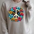Peace Love Groovy Peace Sign Sponge Fleece Raglan Crewneck Sweatshirt Heather Dust
