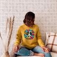 Peace Love Groovy Peace Sign Sponge Fleece Raglan Crewneck Sweatshirt Heather Mustard