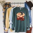 Muscle Mommy Retro Weightlifting And Bodybuilding Gym Mom Sponge Fleece Raglan Crewneck Sweatshirt Heather Forest