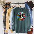Peace Love Groovy Peace Sign Sponge Fleece Raglan Crewneck Sweatshirt Heather Forest