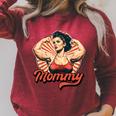 Muscle Mommy Retro Weightlifting And Bodybuilding Gym Mom Sponge Fleece Raglan Crewneck Sweatshirt Cardinal
