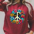 Peace Love Groovy Peace Sign Sponge Fleece Raglan Crewneck Sweatshirt Cardinal