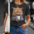 Divertente Con Gatti Arrabbiati E Caffè Maglietta Regalos para ella