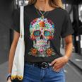 Floral Sugar Skull Day Of Dead Dia De Los Muertos Donne Uomini Maglietta Regalos para ella