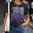 Girl Retro Taylor First Name Personalized Groovy 80'S Purple T-Shirt Gifts for Her