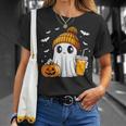 Halloween Ghost Pumpkin Spice Latte Autumn Fall Coffee Lover T-Shirt Gifts for Her