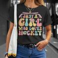 Just A Girl Who Loves Hockey Groovy Hockey Girl T-Shirt Gifts for Her