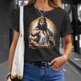 Muscular Jesucristo Divertido Levantamiento De Pesas Jesús Gimnasio Deportes Camiseta unisex Regalos para ella
