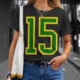 Número 15 Sporterde Amarillo Número 15 Camiseta unisex Regalos para ella