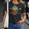 Skull Crossbones Skeleton Colorful Graphic Tie Dye T-Shirt Gifts for Her