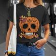 Sugar Skull Pumpkin Mexican Halloween Dia De Los Muertos T-Shirt Gifts for Her
