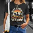 Sunset Cowgirl Riding Horse Wild Flowers Wild Horses T-Shirt Gifts for Her