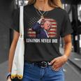 Trump Shot Legends Never Die 2024 Us Flag Vintage T-Shirt Gifts for Her