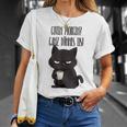 Guten Morgen Ganz Dünnes Eis Kawaii Cat Morgenmuffel Gray T-Shirt Geschenke für Sie