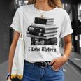 I Love History Pila De Libros Y Letras Negras Camiseta unisex Regalos para ella