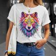 Lupo Animale Zoo Colorato Opera D'arte Astratta Faccia Maglietta Regalos para ella