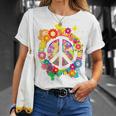 Segno Di Pace Luminoso Fiore Colorato Anni '60 Anni '70 Maglietta Regalos para ella