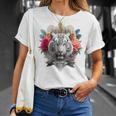Tigre Flores Ojos Azules Animal Print Arte Tigre Camiseta unisex Regalos para ella