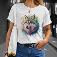 Wolf Herren Damen Bunt Aquarell Wolf T-Shirt Geschenke für Sie