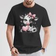 Awesome Black & White Cow Holding Heart Pink Coquette Bow T-Shirt Personalized Gifts