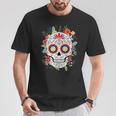 Con Teschio Di Zucchero Floreale Dia De Los Muertos Maglietta Regalos divertidos