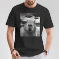 Divertente Grafica Capybara Selfie Con Ufo Strano Maglietta Regalos divertidos