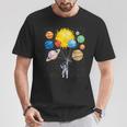 Divertido Astronauta Globo Espacial Planetas Ciencia Sistema Solar Camiseta unisex Regalos divertidos