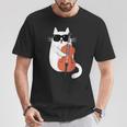 Gato Gracioso Con Gafas De Sol De Músico Contrabajo Camiseta unisex Regalos divertidos