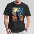 Halloween Cat Van Gogh Starry Night Pumpkin Women T-Shirt Unique Gifts
