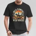 Sunset Cowgirl Riding Horse Wild Flowers Wild Horses T-Shirt Personalized Gifts