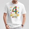 Bambino 4Rd Birthday Boy 4 Year Old Building Blocks 4Th Birthday Boy Maglietta Regalos divertidos