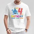 Niños My 4Th Birthday Diseño De Tiburón Para Niños Camiseta unisex Regalos divertidos