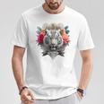 Tigre Flores Ojos Azules Animal Print Arte Tigre Camiseta unisex Regalos divertidos