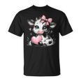 Awesome Black & White Cow Holding Heart Pink Coquette Bow T-Shirt