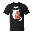 Gato Gracioso Con Gafas De Sol De Músico Contrabajo Camiseta unisex