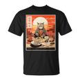 Gatto Giapponese Mangiare Sushi Davanti Al Tramonto Maglietta