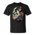 Geisha Japonesa Y Tigre Con El Monte Fuji Y La Pagoda En Camiseta unisex