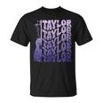 Girl Retro Taylor First Name Personalized Groovy 80'S Purple T-Shirt