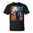 Halloween Cat Van Gogh Starry Night Pumpkin Women T-Shirt