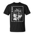 Japonés Koi Fish Blanco Negro Dibujado Minimalista Japón Arte Camiseta unisex