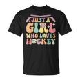 Just A Girl Who Loves Hockey Groovy Hockey Girl T-Shirt