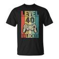 Level 40 Unlockedideogiocator Regalo Per Il 40° Compleanno Maglietta