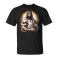 Muscular Jesucristo Divertido Levantamiento De Pesas Jesús Gimnasio Deportes Camiseta unisex