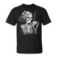 Skeleton Messy Bun Coffee Halloween Coffee Lover Mom T-Shirt