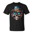 Steampunk Totenkopf Hut Zylinder Mechanik Zahnrad Cyborg T-Shirt