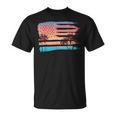 Vintage Tropical Summer-Holiday And Usa Flag Beach Palm Tree T-Shirt