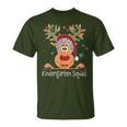Kindergarten Squad Plaid Reindeer Santa Teacher Christmas T-Shirt