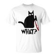 Cat What Divertente Camicia Nera Di Gatto Gatto Assassino Con Coltello Maglietta