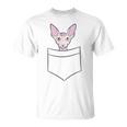 Divertido Gato Sphynx En El Bolsillo Lindo Bebé Sphynx Gato Camiseta unisex