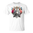 Tigre Flores Ojos Azules Animal Print Arte Tigre Camiseta unisex